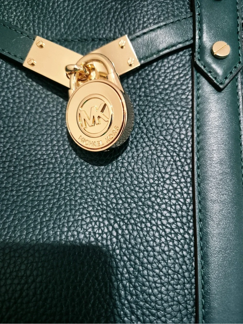 Michael Kors Green Leather nouveau Hamilton large Satchel with Gold Hardware